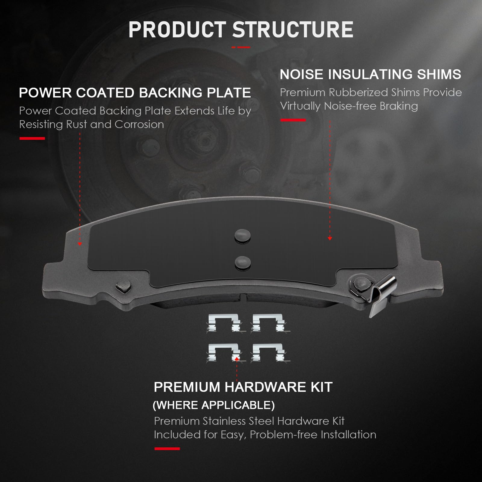 Cciyu D1159 D1172 Front & Rear Ceramic Disc Brake Pads Kit For Buick Lucerne 2006-2011,For Cadillac Dts 2006-2011 8Pcs