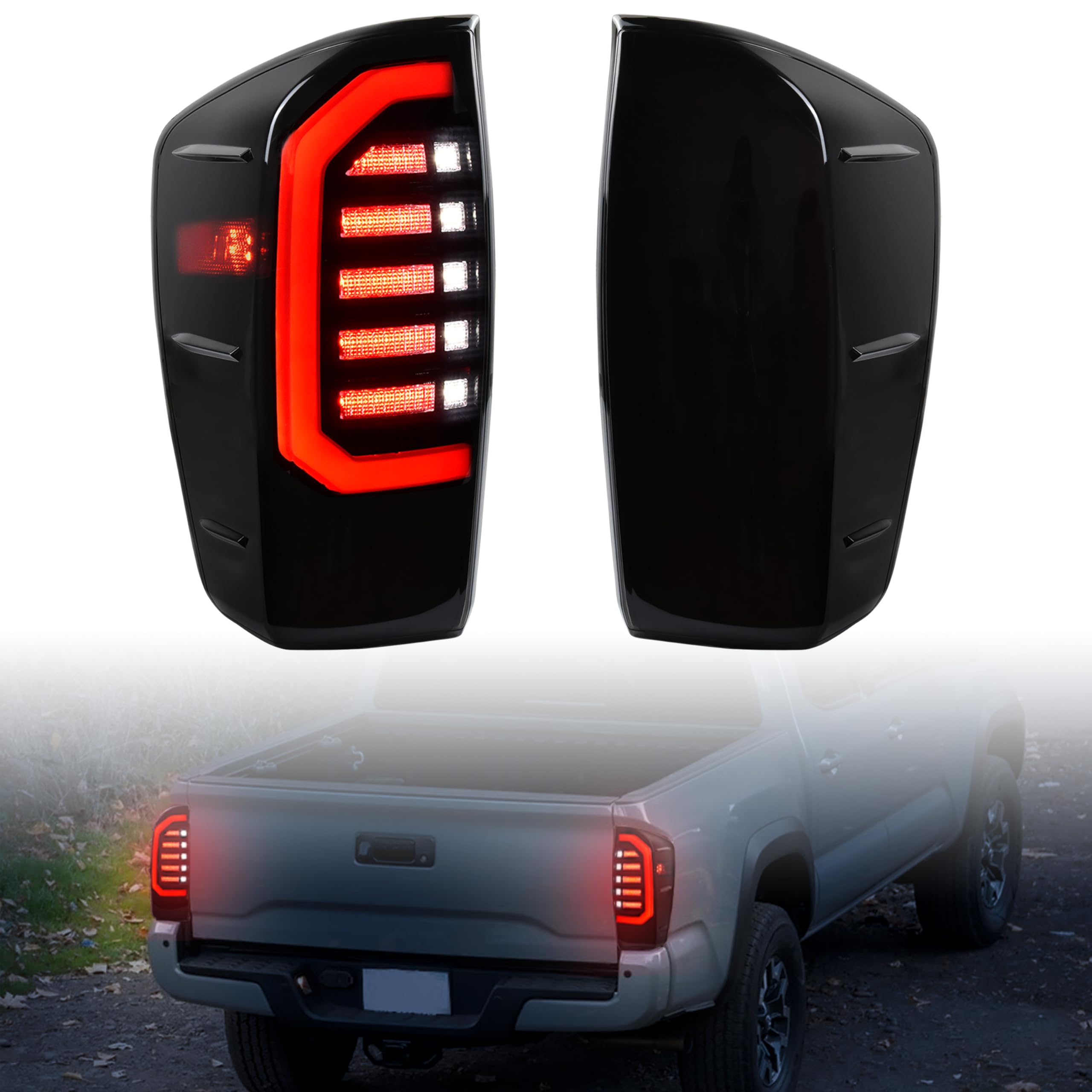 POKIAUTO LED Tail Lights for 2016-2023 Toyota Tacoma Accessories, New Upgrade Full LED Smoked Lens Brake Reverse Parking Lights 