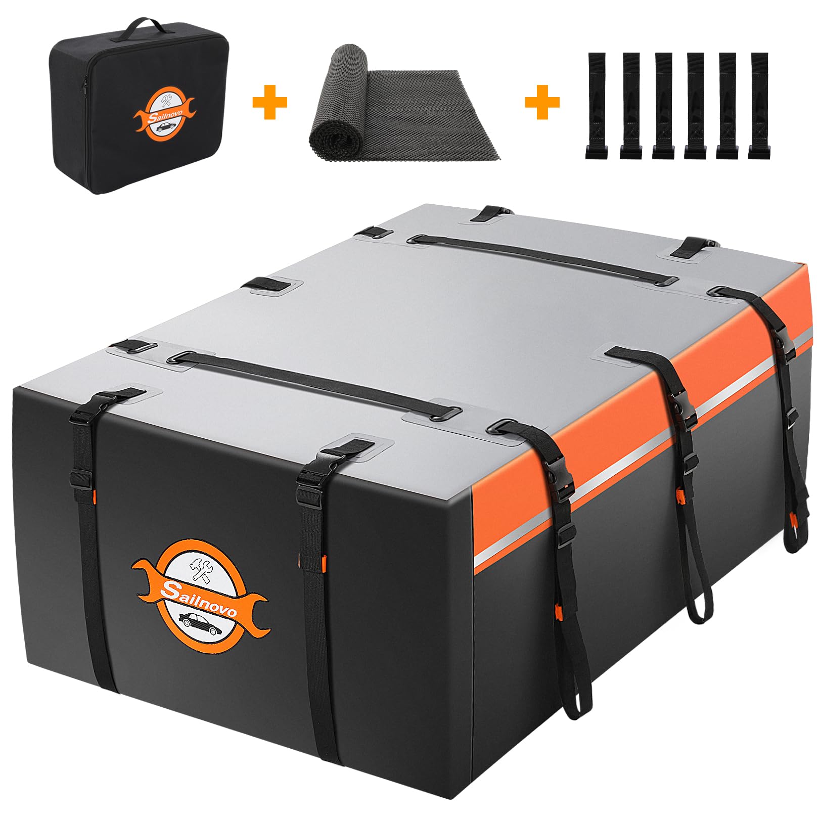 Sailnovo Rooftop Cargo Carrier 20 Cubic, Waterproof Car Roof Bag Soft-Shell Carriers Top Luggage Storage With Slip Mat, 6 Door H