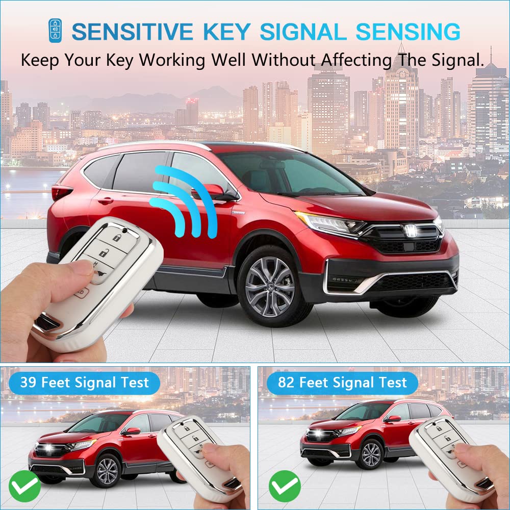 1797 For Honda Key Fob Cover Accessories Civic Accord Crv Pilot Passport Insight Car Remote Key Chain Case Shell Protector 5 Button White Silver Tpu