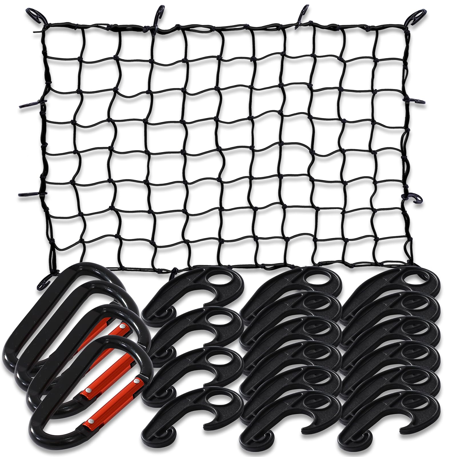 Tkkeuep 47''X 36'' Cargo Net Bungee Nets Stretches To 80''X 60'',Small Truck Bed Cargo Net For Cars Suvs, For Frontier, Toyota T