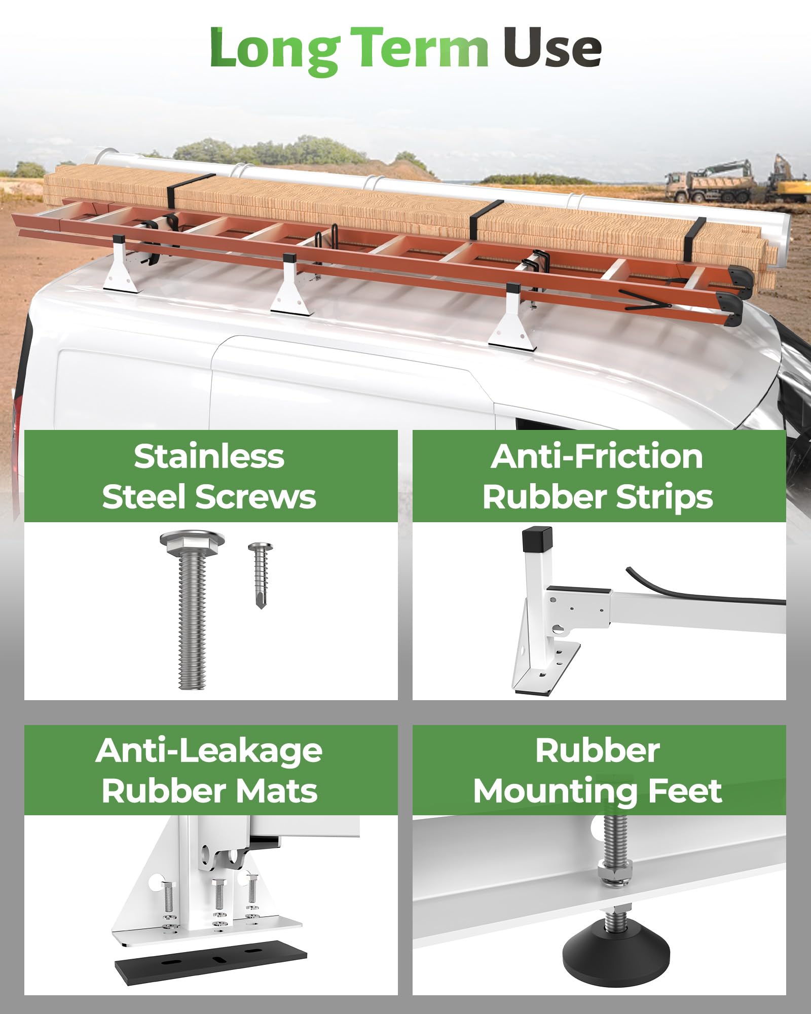 StarONE 46'' Van Ladder Rack,Van Roof Rack Fit for 2014-On Ford Transit Connect,White,3 Bars,750lbs