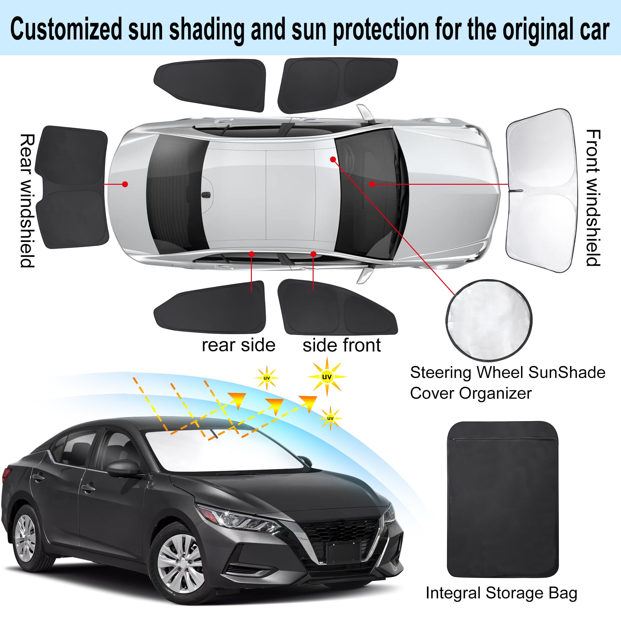 TINGLU Window Shades for Nissan Sentra 2020-2025, Black, UV Protection, 6PCS, Side & Rear Triangular Windshield Sun Shade