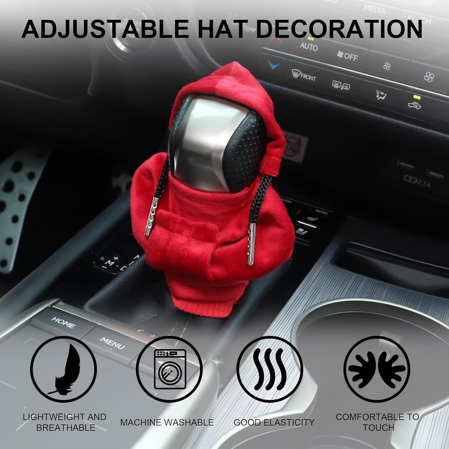 Garhomxy Car Shifter Knobs Cover Hoodie, Car Gear Shift Knob, Cute Hoodie For Car Gear, Automatic Shift Knobs Decoration, Car In