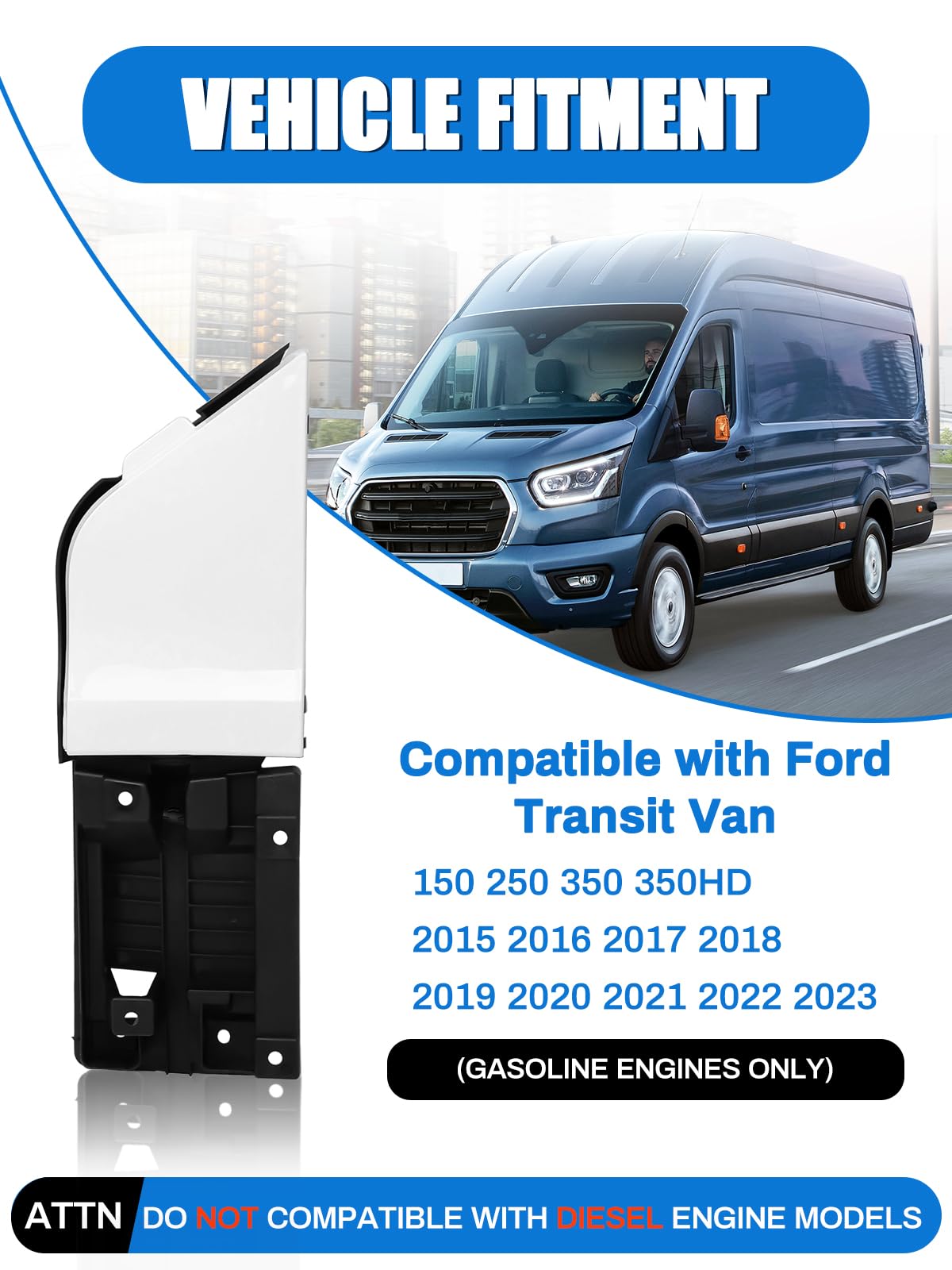 LIWEDFG Transit Fuel Door Assembly Kit with White Cover, Compatible with Ford Transit Vans 2015-2023, ABS Material, Model T-GTD-1523-K-W
