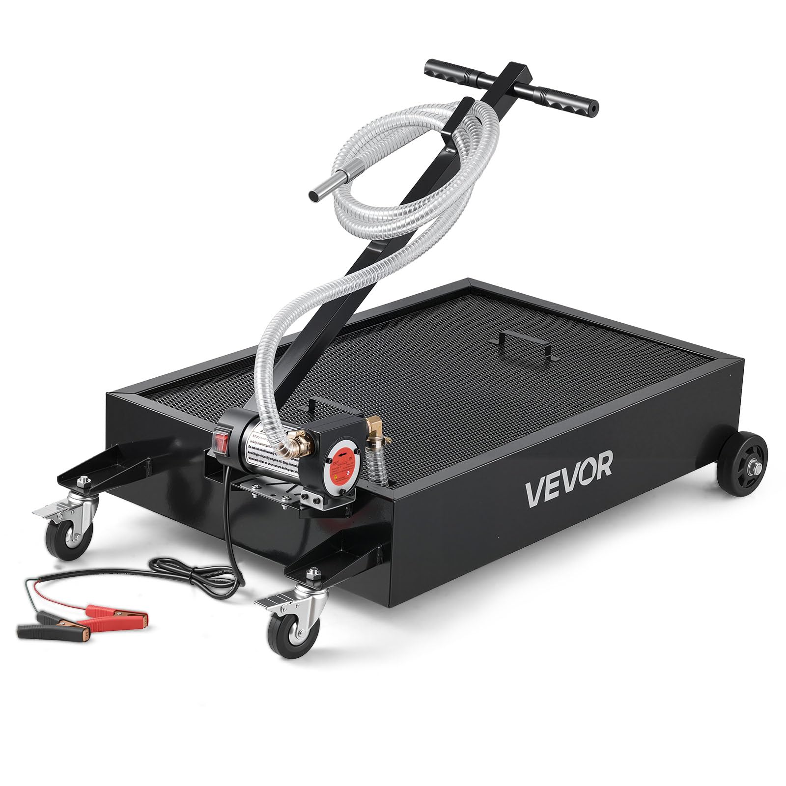 VEVOR Low Profile Oil Drain Pan, 15 Gallon Capacity, Rolling Oil Drain Pan with Electric Pump & 7.2 ft Hose, Leak-Proof & Corros