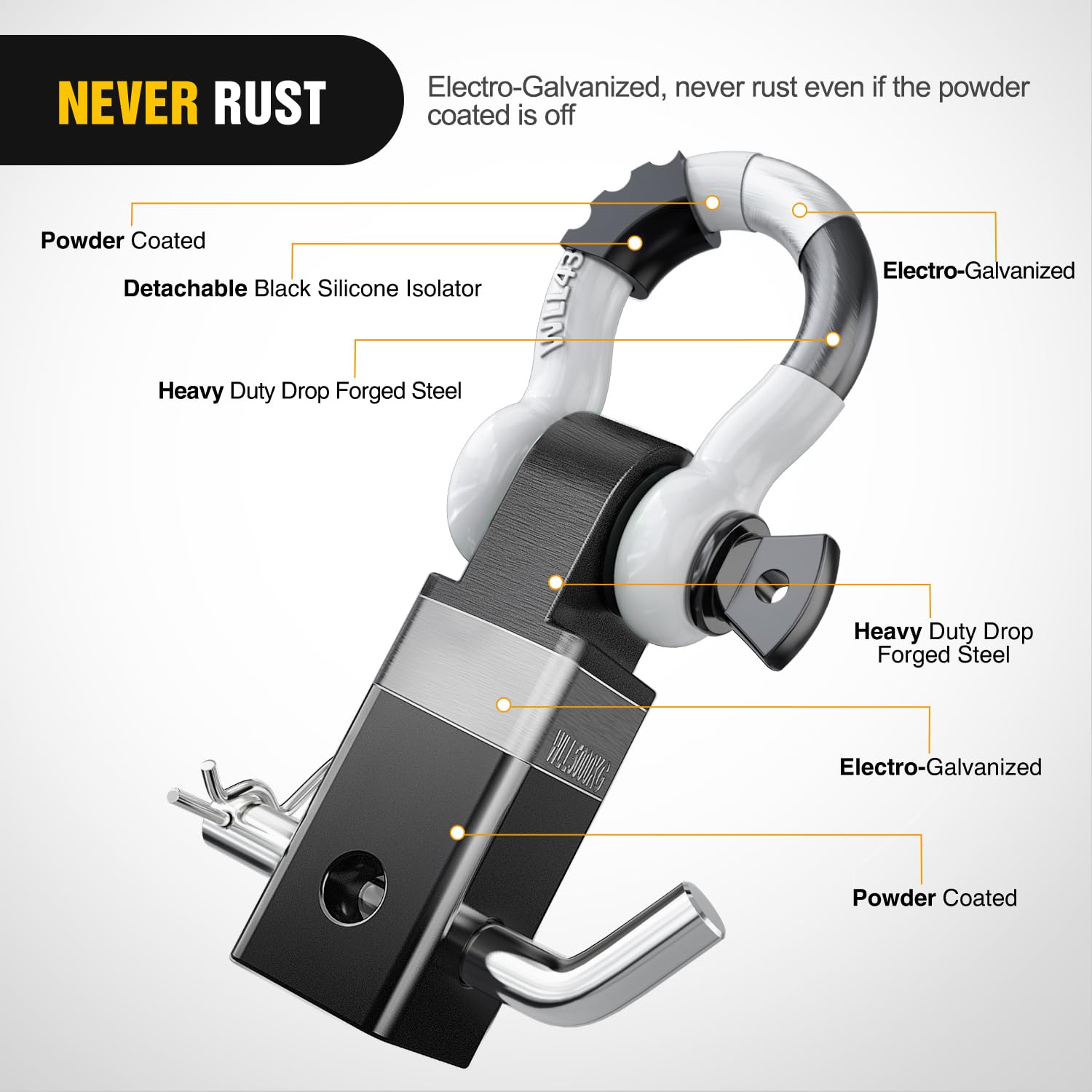 Nilight Shackle Hitch Receiver 2Inch 45000 LBs Breaking Strength 3/4'' D Ring Shackle w/Trailer Hitch Pin Heavy Duty Solid Recov