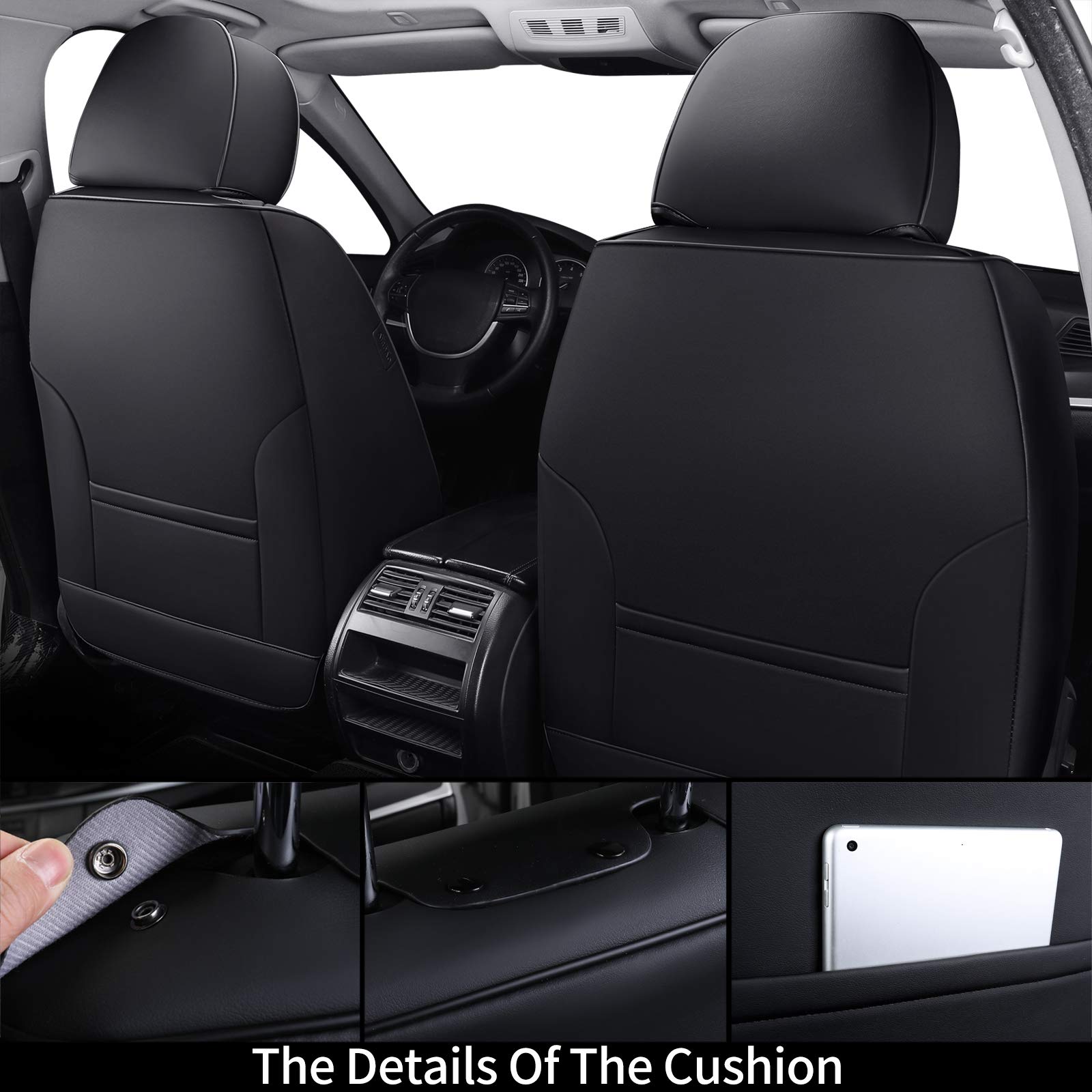 Coverado Front Seat Covers 2 Pieces, Breathable Fabric&Leather Car Seat Cover, Universal Car Seat Protectors, Driver Seat Cover
