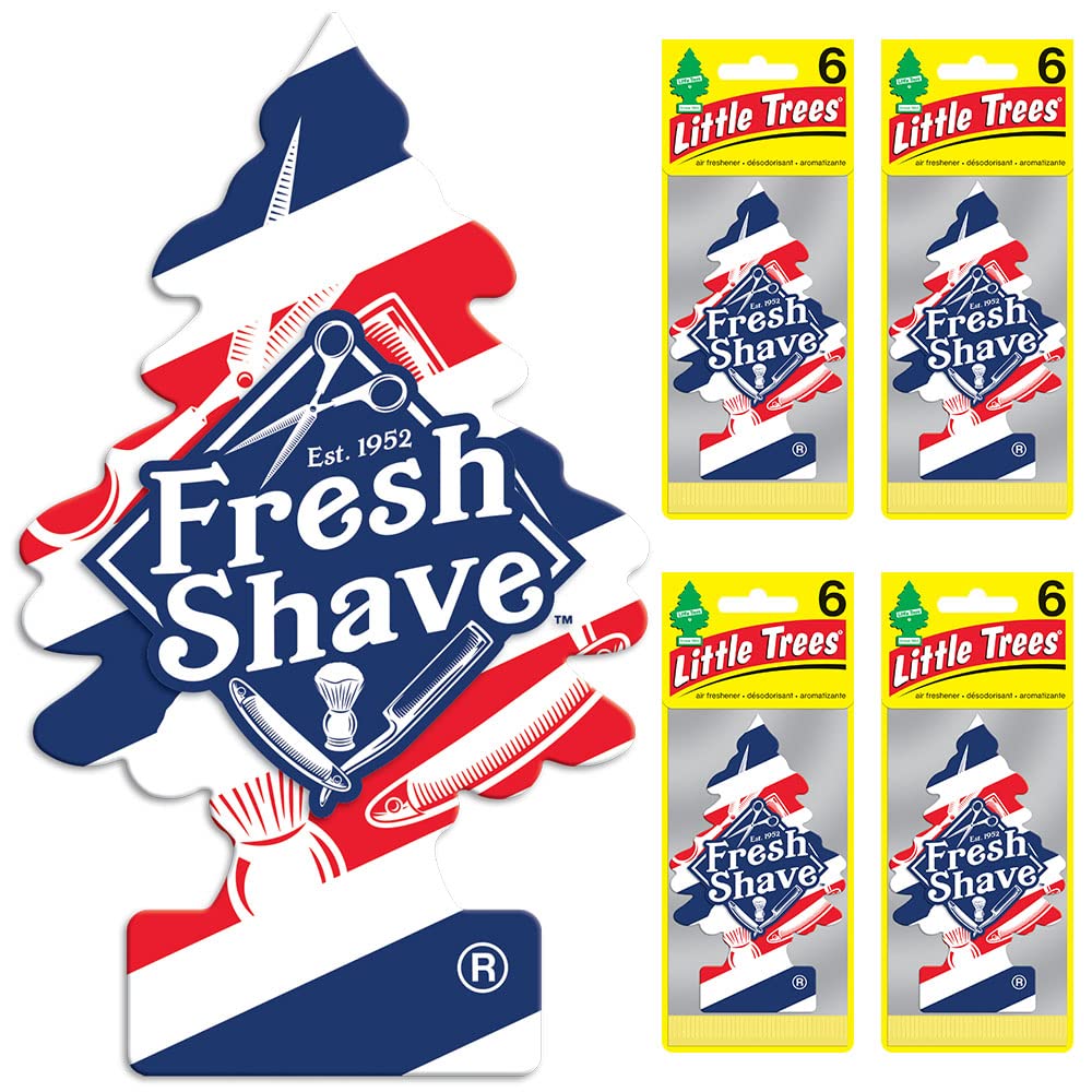 LITTLE TREES Air Fresheners - Fresh Shave Scent, 24 Hanging Tree Fresheners, 6 Count (Pack of 4), Model U6P-67068-AMA