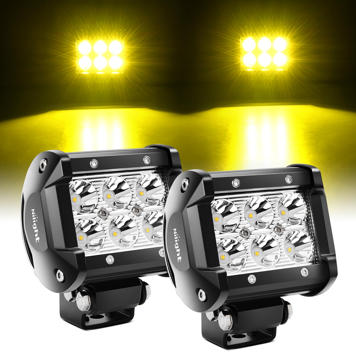 Nilight 4 Inch Led Light Pods Yellow Spot Beam Driving Fog Lights 2Pcs 18W Off Road Lights Work Light Bar For Truck Atv Utv Rv P