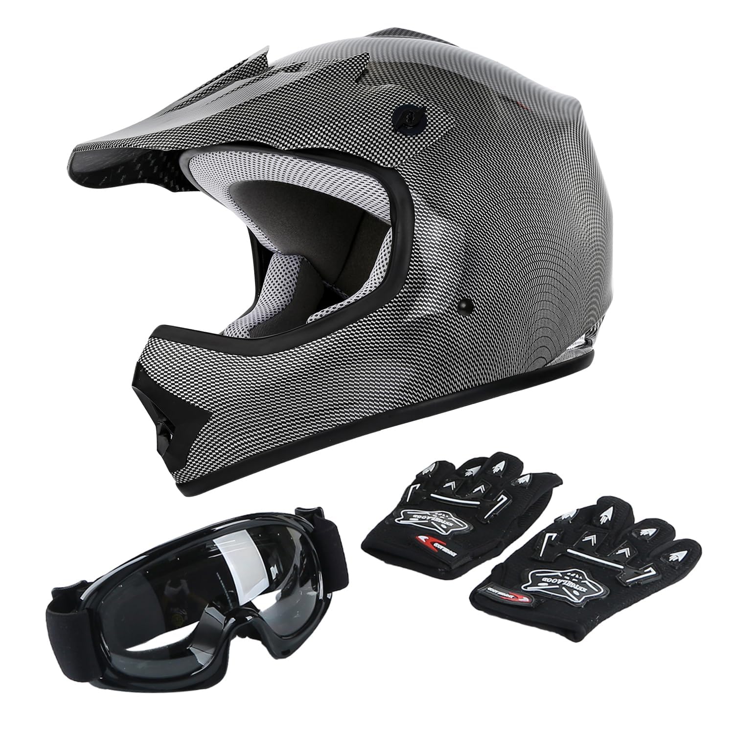 Tct-Motorparts Dot Youth Kids Motocross Atv Helmets Offroad Street Dirt Bike Go-Kart Bmx Mx Full Face Helmet Carbon Fiber Medium