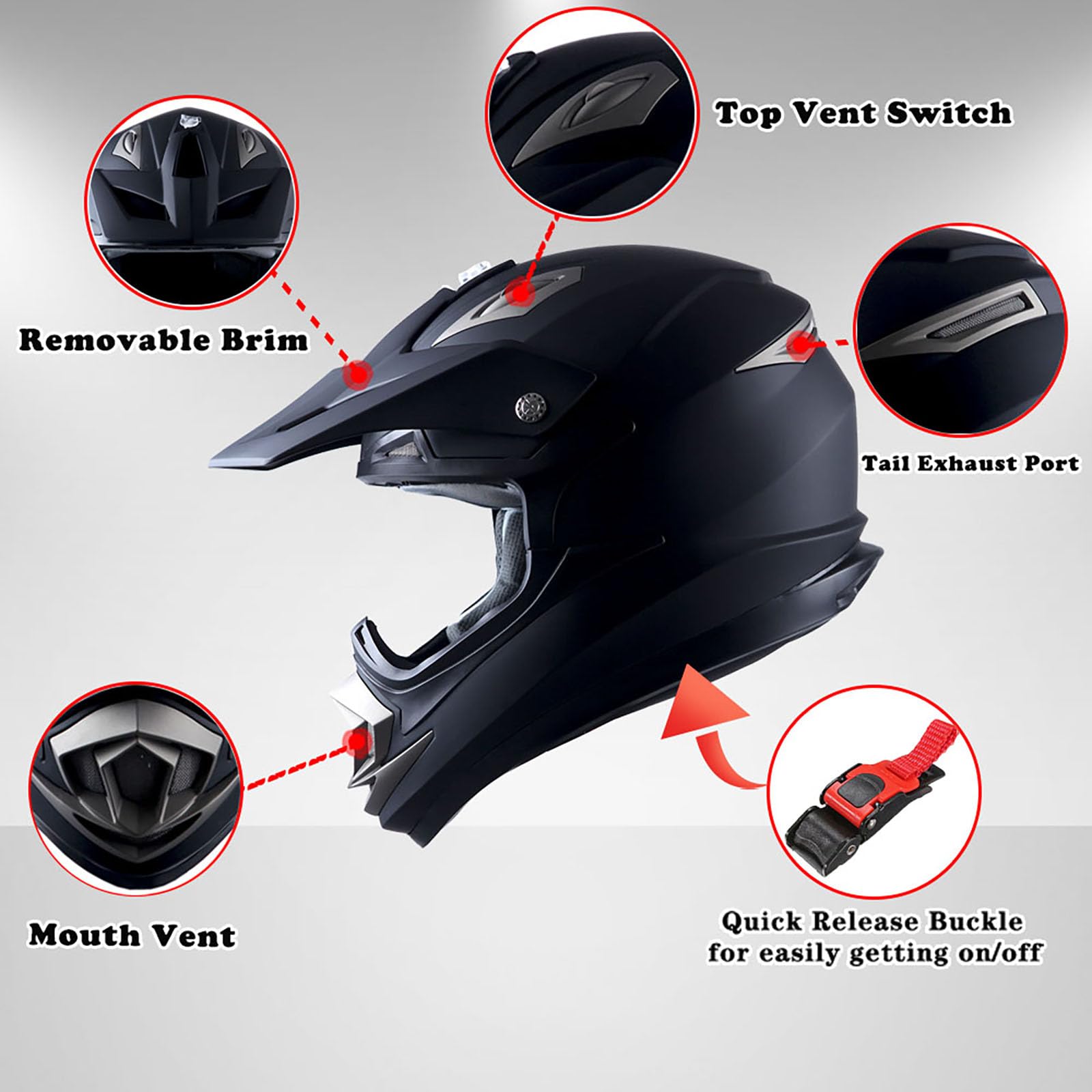 1Storm Adult Motocross Helmet HGXP14B, X-Large, Skull Black, Off Road MX BMX ATV Dirt Bike