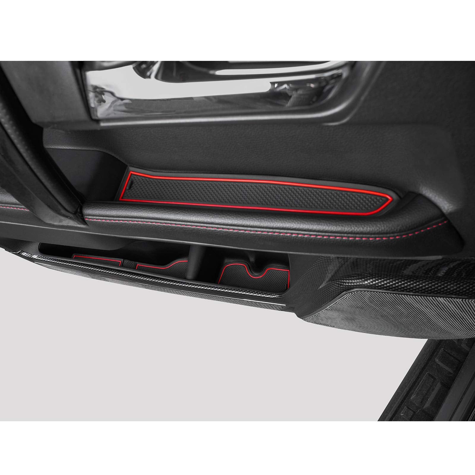 Jdmcar Liner Accessories Compatible With 2023 Toyota 4Runner 2010-2019 2020 2021 2022 - Premium Cup Holder, Console, And Door Pocket Inserts 27-Pc Set (2 Rows Of Seats) (Red Trim)