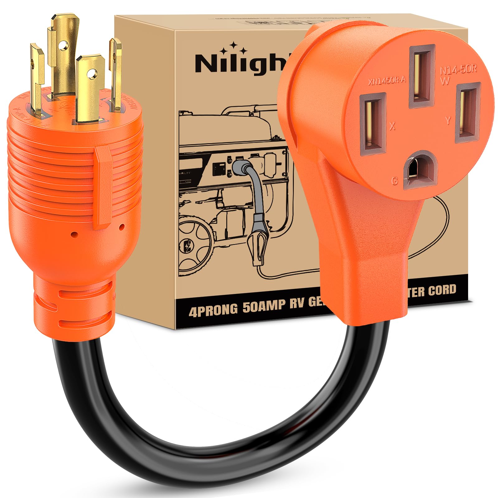 Nilight Rv Generator Adapter Cord 30 Amp To 50 Amp 4 Prong Pure Copper Heavy Duty Twist Lock Male Plug10 Gauge Wire L14-30P To 1
