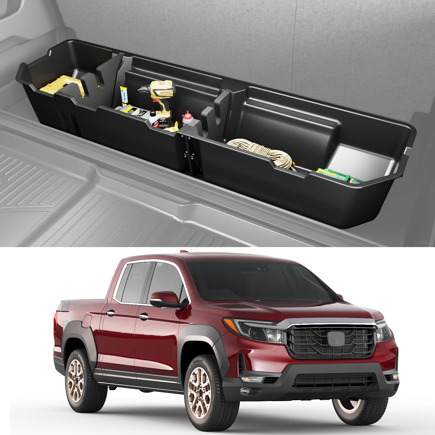KINGGERI Under Seat Storage Boxes - Compatible with 2006-2026 Honda Ridgeline Crew Cab, Heavy Duty Upgraded Rear Under Back Seat