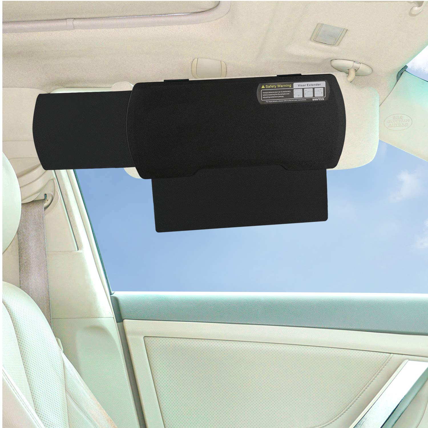 WANPOOL Car Visor Sunshade Extender, Anti-Glare Blocker, Black, Model WP-6, Polypropylene, 1 Piece