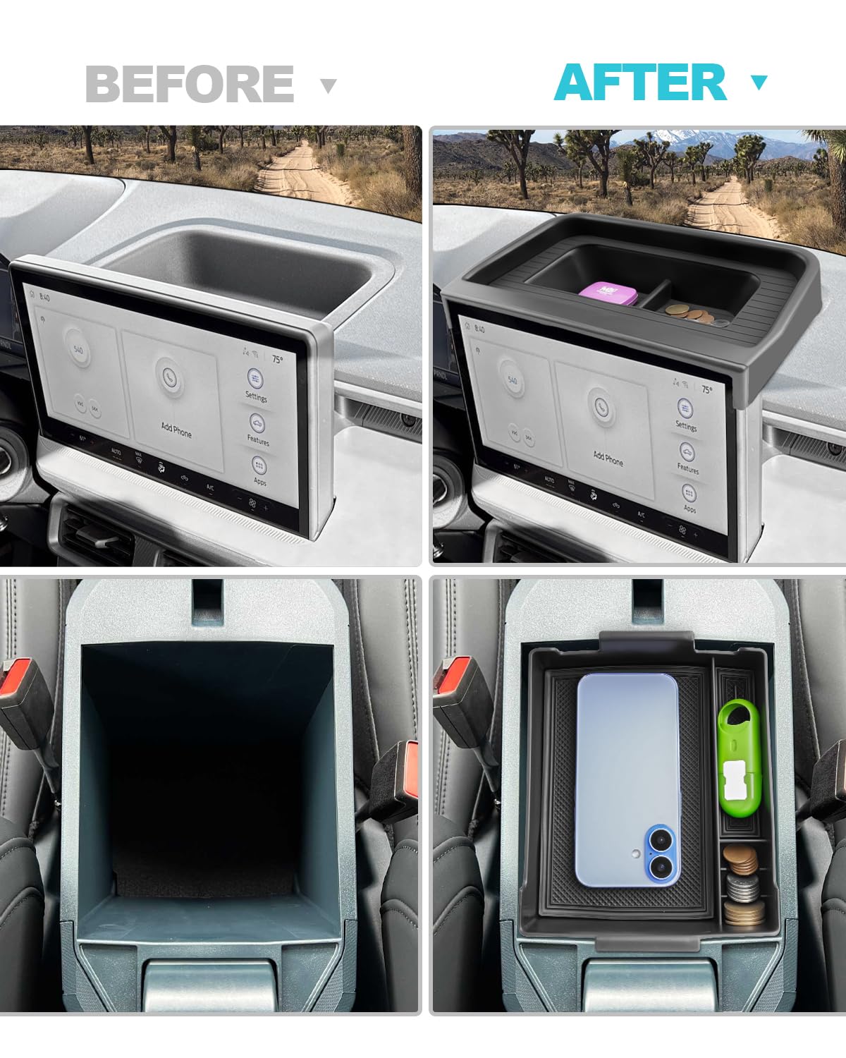 Cdefg 2Pcs For 2025 Ford Maverick Center Console Organizer Tray 2025 Ford Maverick Dash Screen Organizer Dashboard Behind-Screen