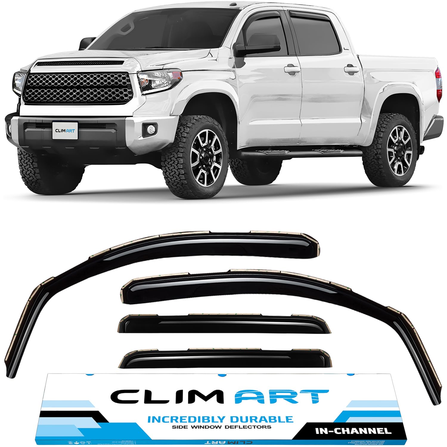 CLIM ART in-Channel Incredibly Durable Rain Guards for Toyota Tundra 2007-2021 CrewMax, Original Window Deflectors, Vent Deflect