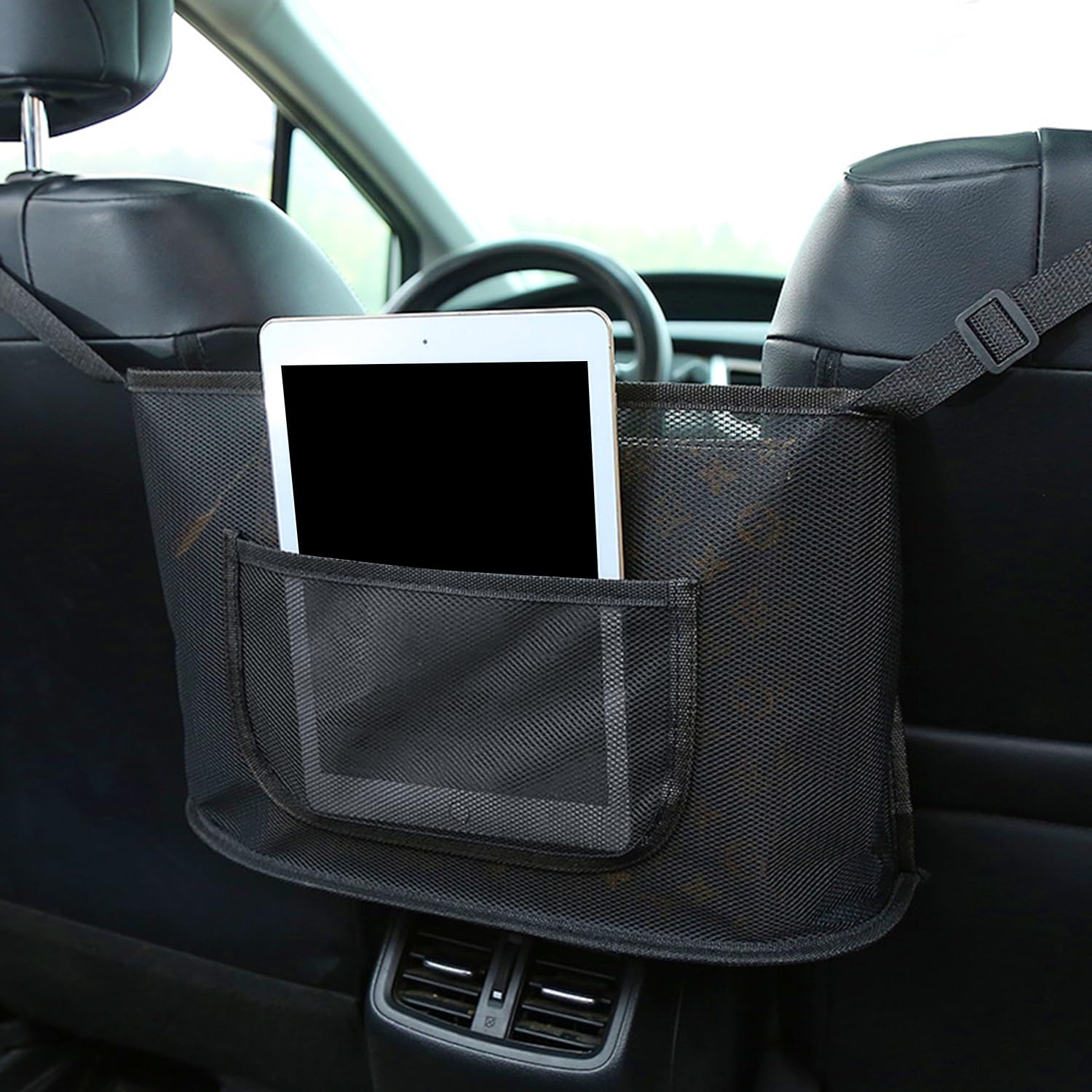 Dsoar Car Net Pocket Handbag Holder Between Seats Universal Seat Back Storage Mesh Bag for Phone Purse and Smaller Items Barrier