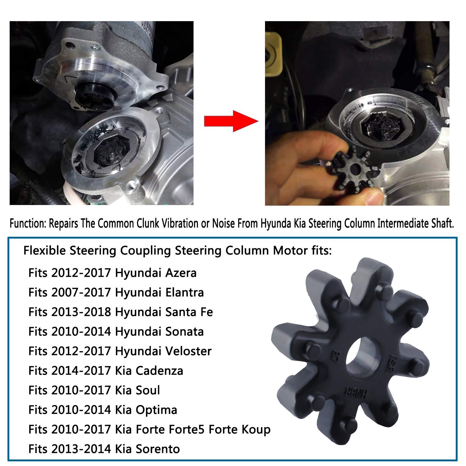 Poweka Flexible Steering Coupler Replacement 56315-2K000FFF for Hyundai Kia Sonata Elantra Santa Fe Veloster Optima Forte Cadenza