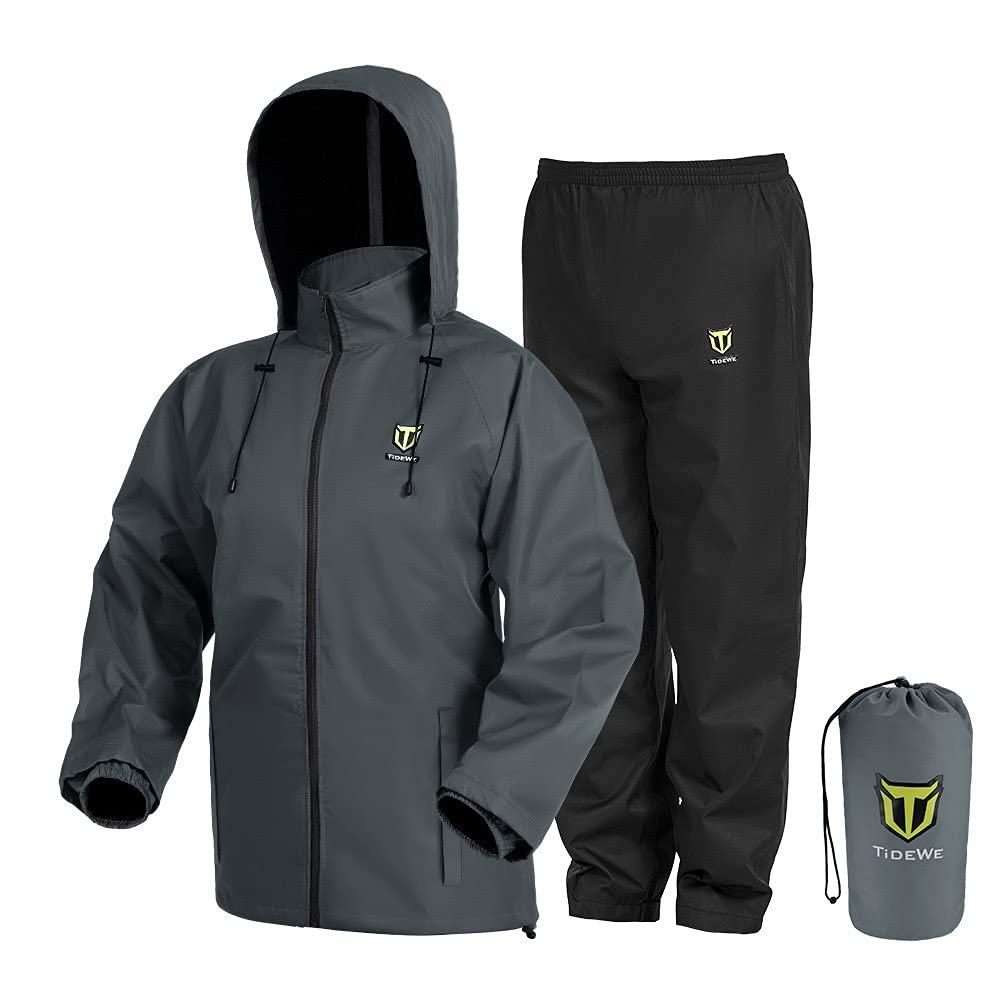 Tidewe Rain Suit, Waterproof Breathable Lightweight Rainwear (Gray Size L)
