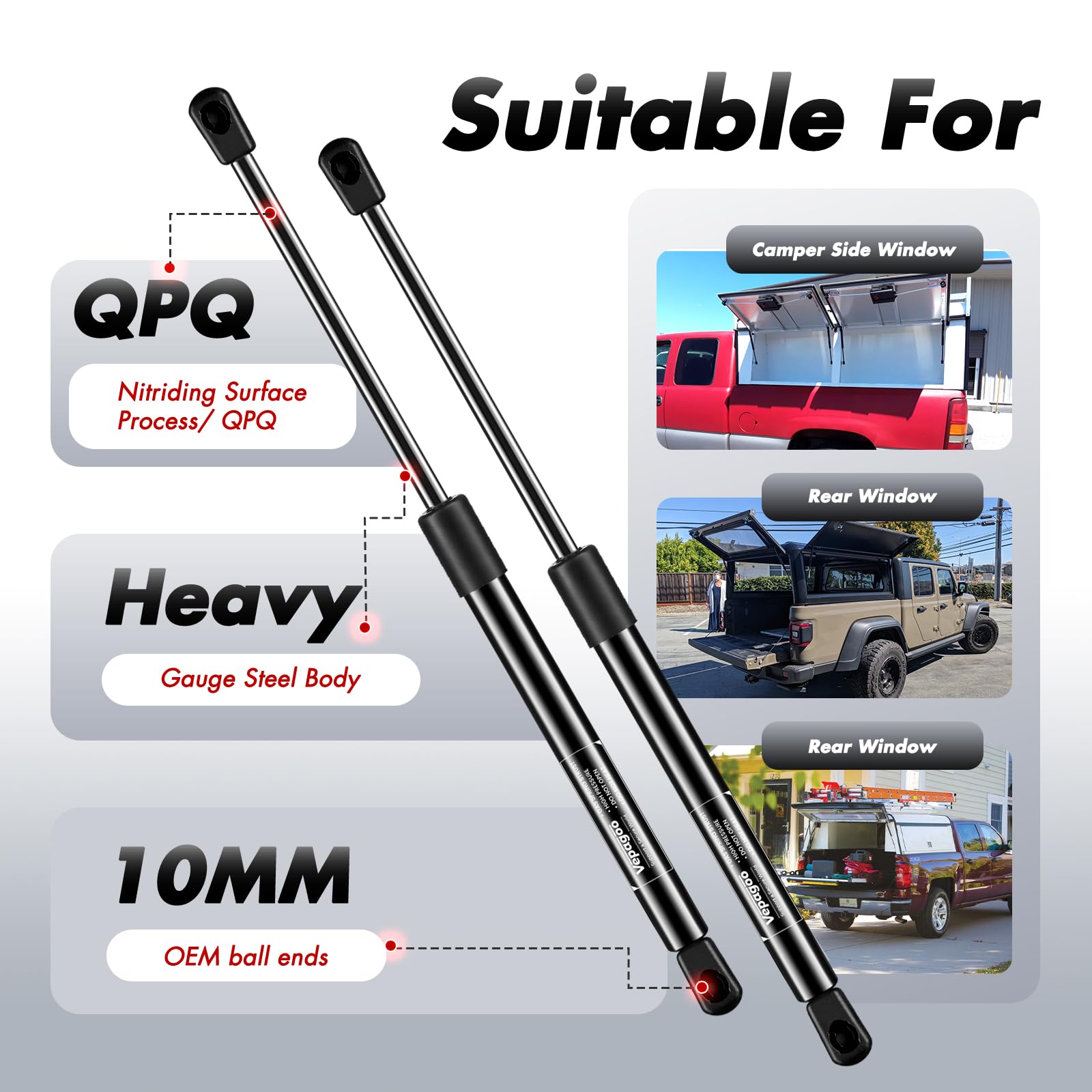 Vepagoo Gas Struts C16-22331 for A.R.E Truck Camper Shell, 16 Inch, 45Lb, 2 pcs (1 Pair)