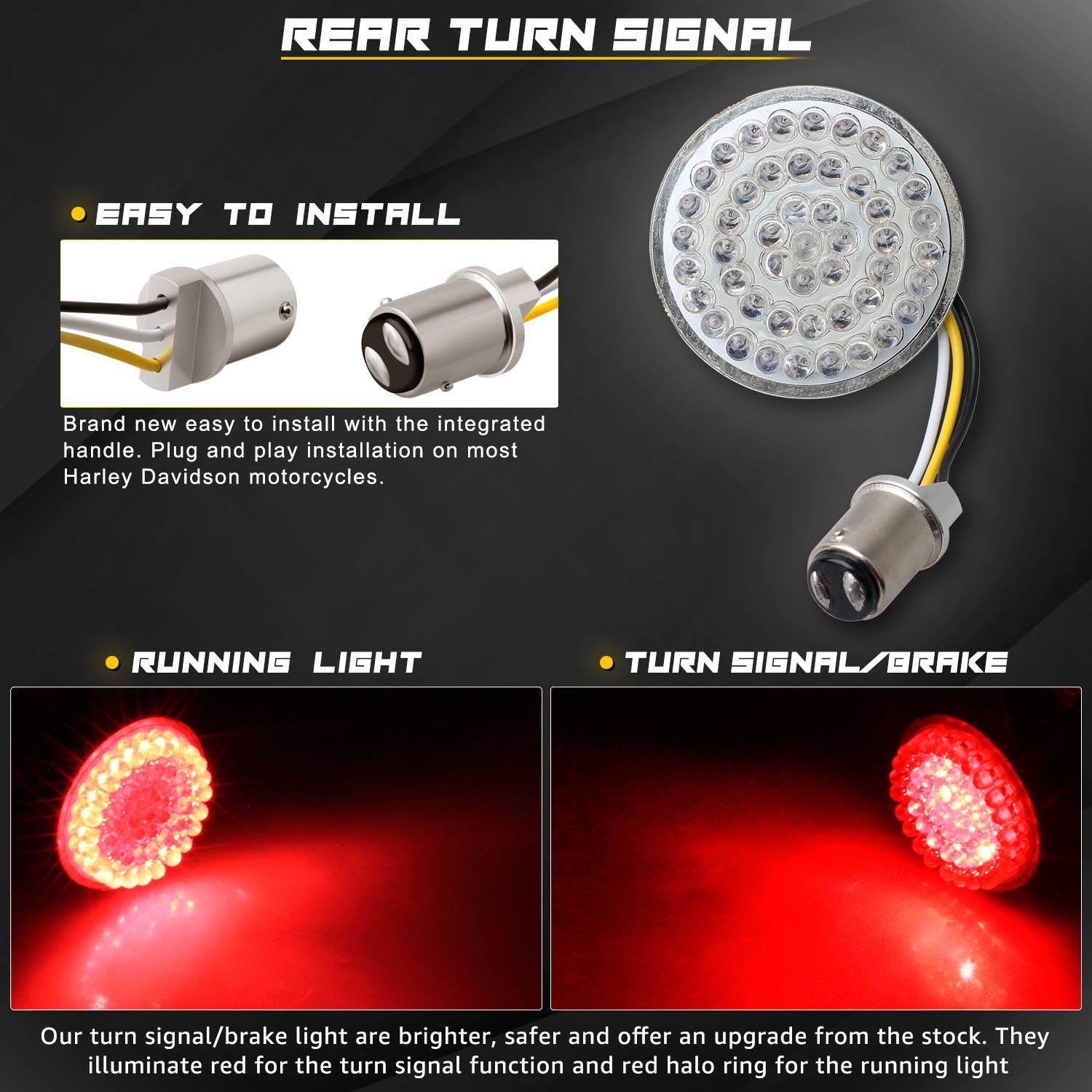 NTHREEAUTO 1157 LED Turn Signals Front Rear Lights 2Inch Bullet Smoked Lens Cover Compatible with Harley Street Glide Road Glide
