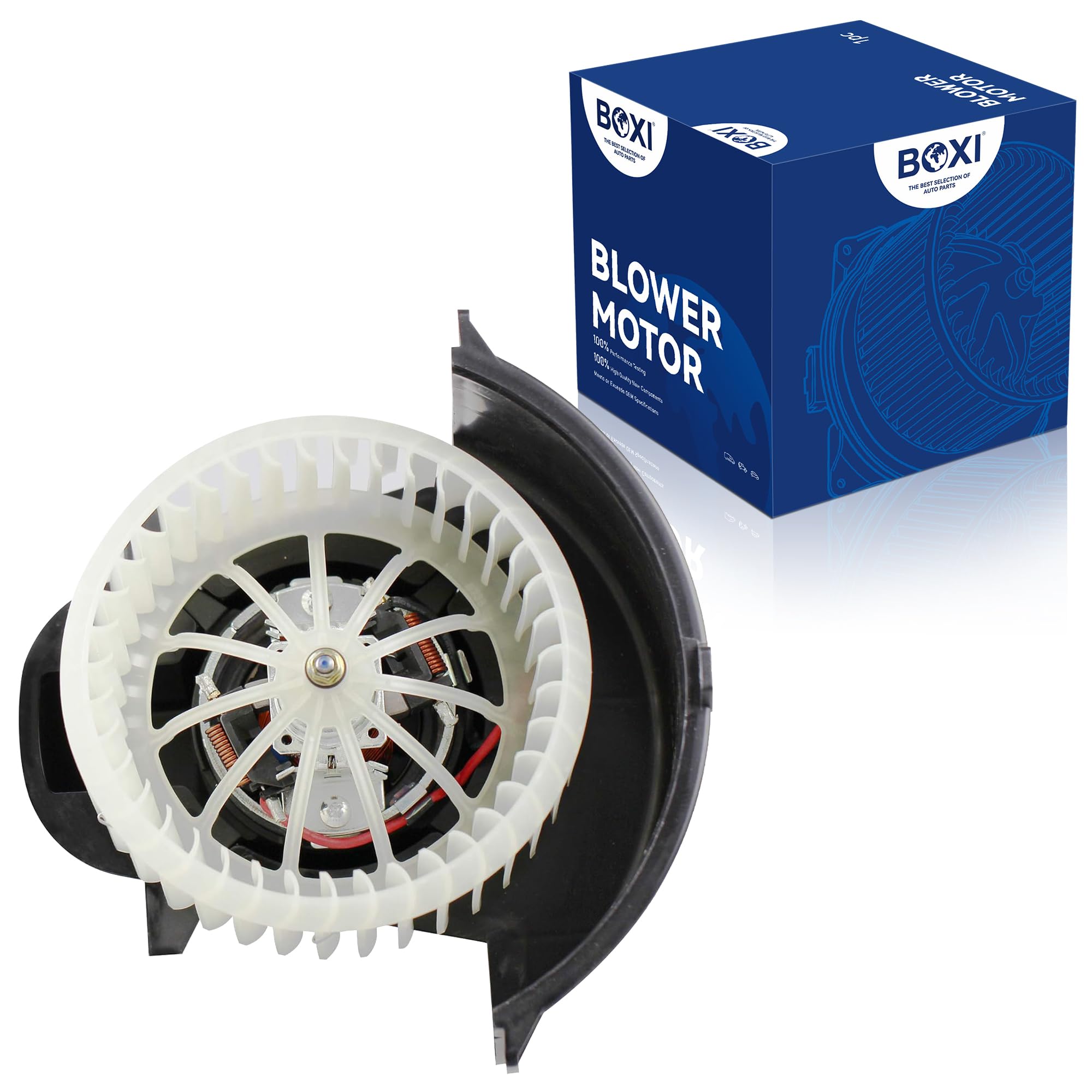 BOXI AC Heater Blower Motor Fan White with Cage - Fits for Volkswagen & Audi Vehicles - Touareg 2004 2005 2006 2007 2008 2009 20