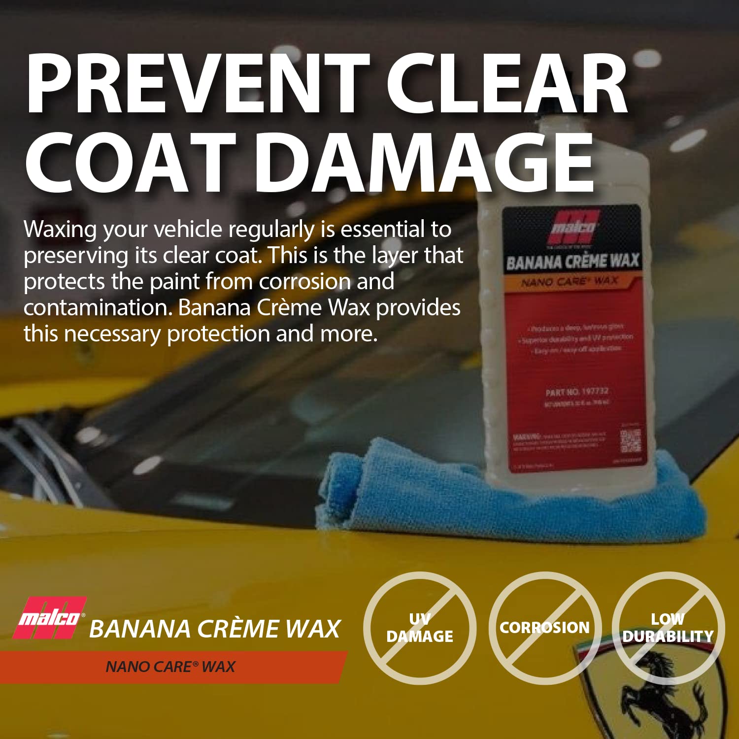 Malco Nano Care Banana Creme Wax - Deep Gloss Shine & UV Protection - 32 oz - Automotive, Marine & Industrial Use