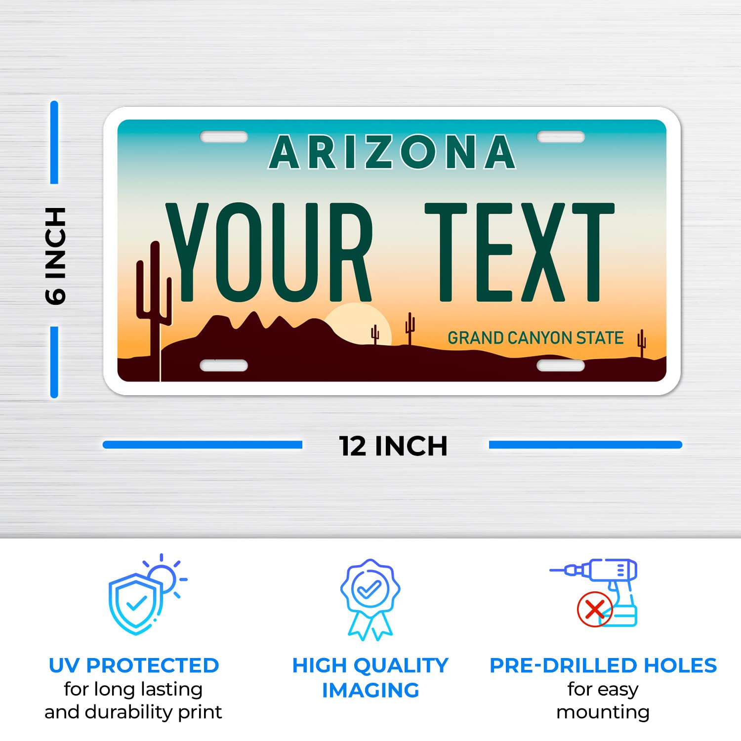 Sigo Signs Custom Arizona License Plate - Personalized 6x12" Rust-Free Aluminum, Fade Resistant, Made in USA