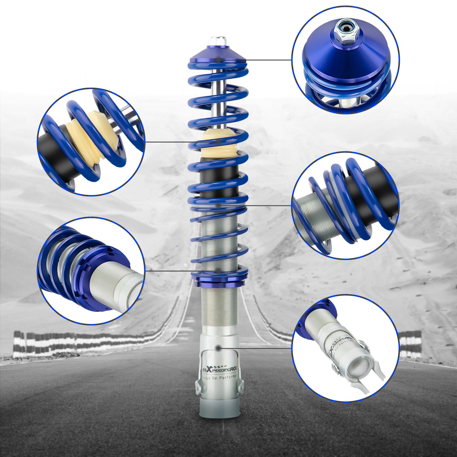 Maxpeedingrods Coilovers For Vw Golf Mk2 1985-1992, For Golf Mk3 1991-2000, For Vw Corrado 1988-1995, Height Adjustable Coilovers Suspension Kit, Spring Shock Absorber, Lowering Kits Blue