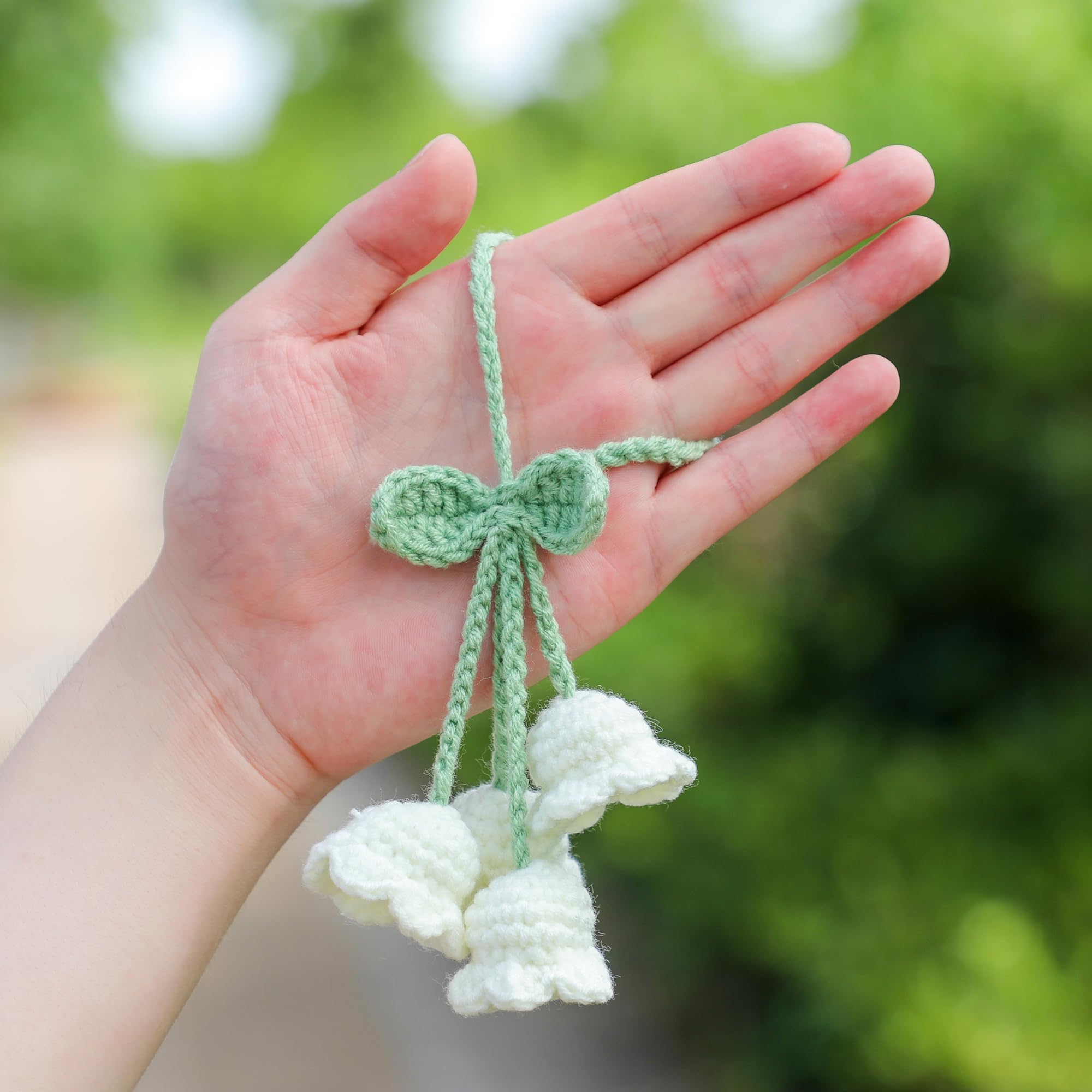 Car Mirror Hanging Accessories Lily Flower Handmade Knitted Car Pendant,Cute Car Decorations For Women Crochet Rearview Mirror A