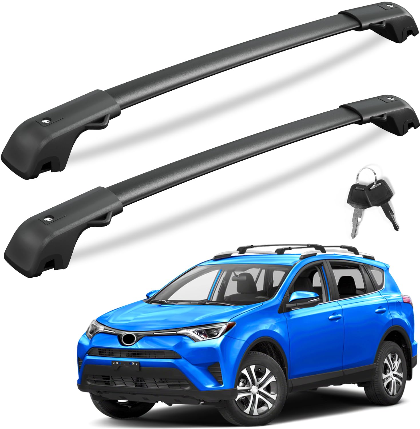 Kinggeri Lockable 220Lbs Roof Rack Cross Bars Compatible With Toyota Rav4 2013-2018, Lockable Aluminum Heavy Duty Crossbar Anti-