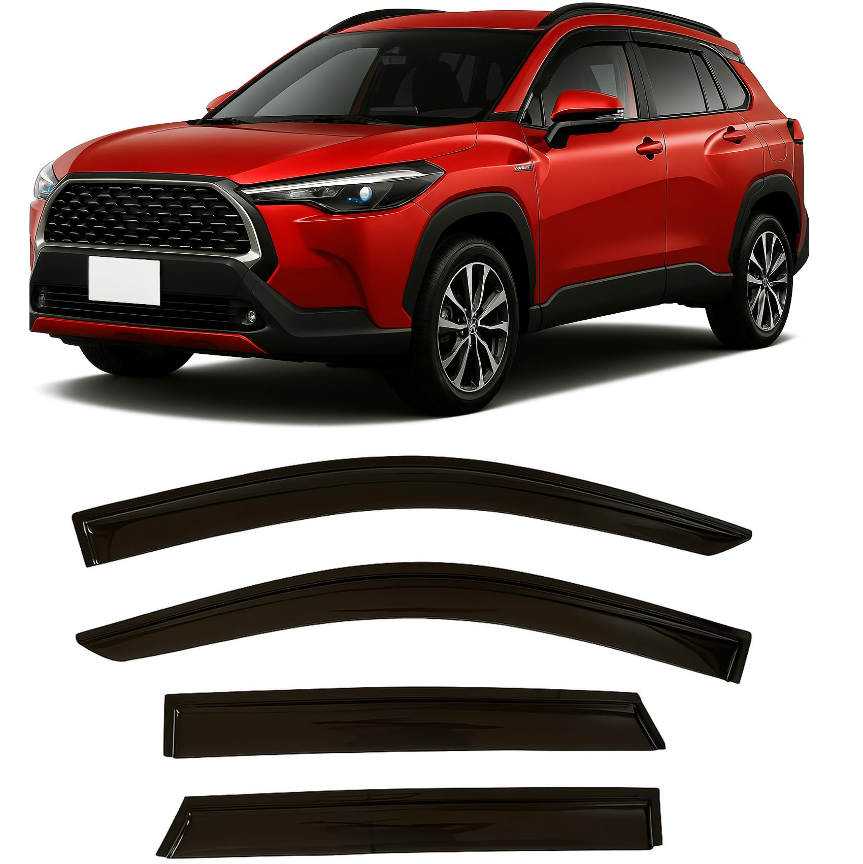 2022-2025 Tape-on Rain Guards for Toyota Corolla Cross Side Window Deflector Visors L LE XLE Hybrid S SE XSE Durable Tinted Vent