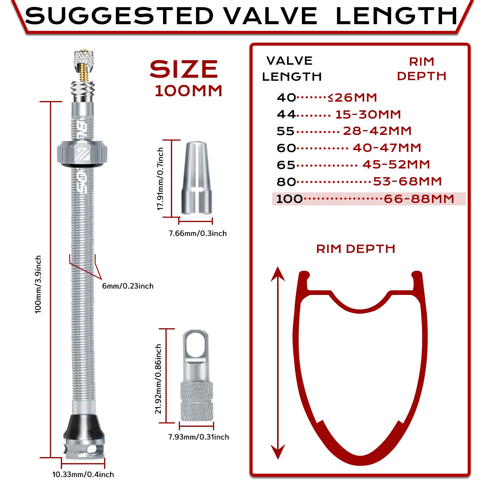 BUCKLOS Tubeless Presta Valve Stem 40/44/55/60/65/80/100 mm, Bike Tire Valve Stems Kit with Core Removal Tool for MTB/Mountain B