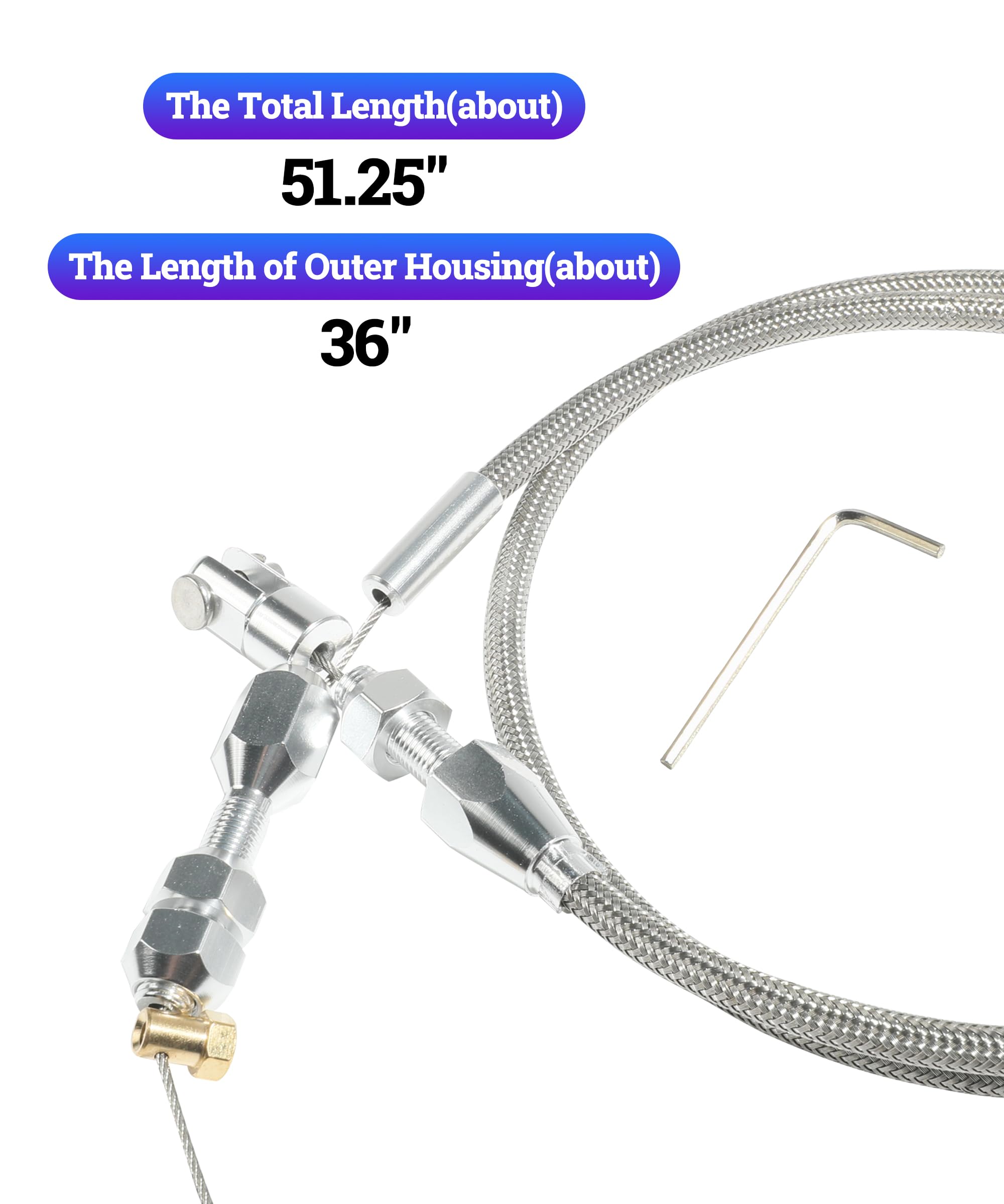 Zlirfy 36'' Throttle Cable Kit,Car Braided Throttle Cable,Ls Swap Steel Braided Throttle Cable Repair Kit,Car Accessories Univer