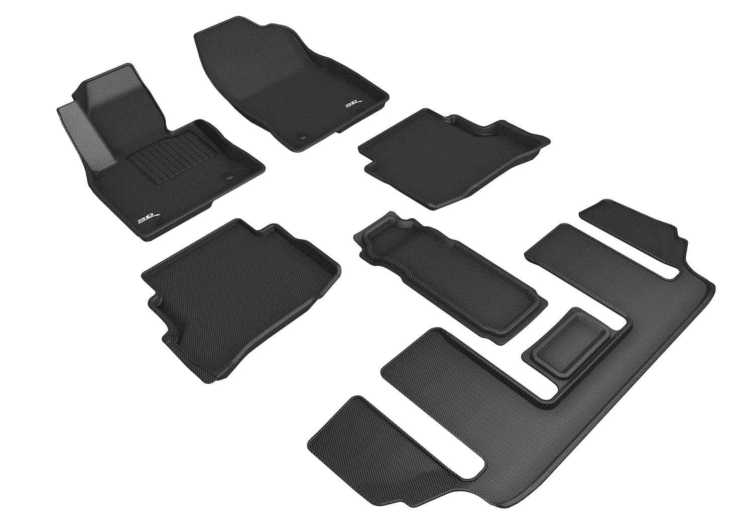 3D Maxpider Custom Fit All-Weather Floor Mats For Mazda Cx-9 6-Seater 2020-2022 Kagu Series (1St, 2Nd & 3Rd Row, Black)