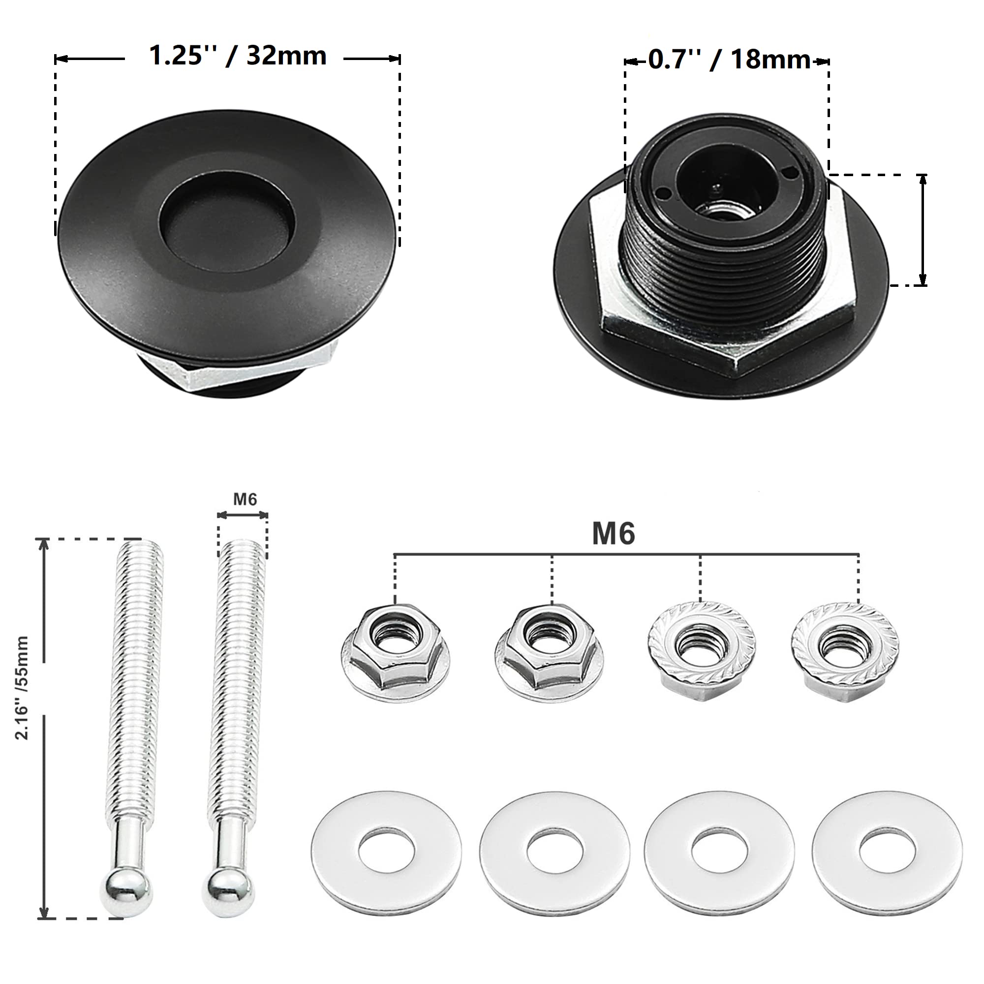 RVCAZON Quick Release Latch License Plate Lock Clip Kit - 4Pcs Aluminum Alloy, 1.25" Diameter, Black