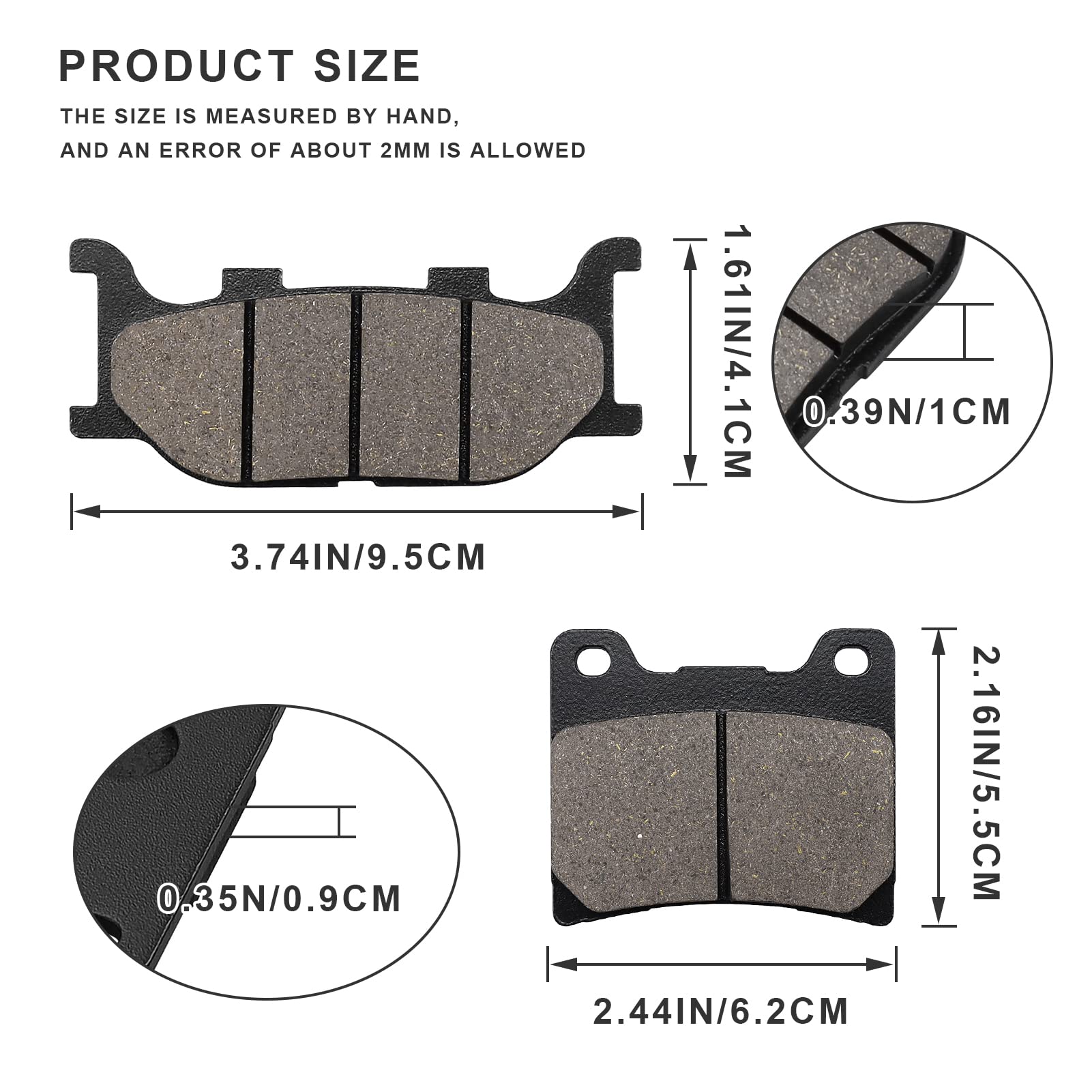 SOLLON Front and Rear Brake Pads for Yamaha XVS1100 Vstar 1100 Custom Midnight 2007-2008 / XVS1100 V-star Custom / Classic / Sil