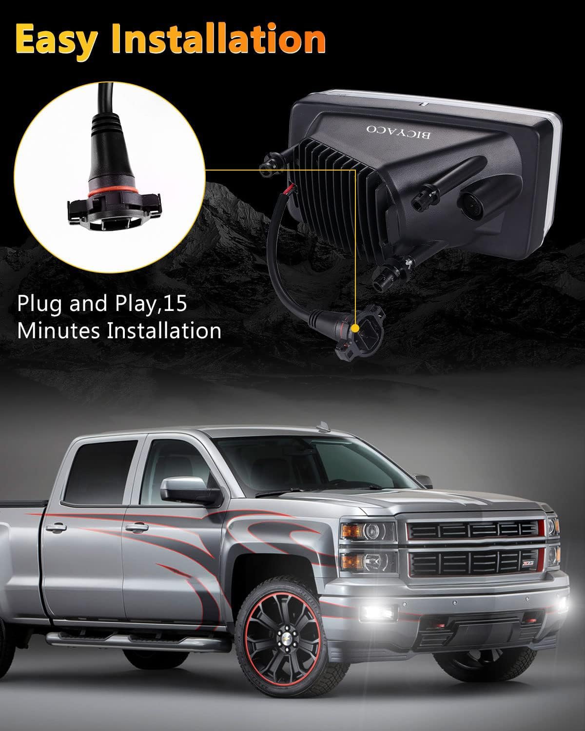 BICYACO Led Fog Lights 5202 w/Bulbs Compatible with Silverado 1500 2500 3500 2008-2014/ Avalanche 2007-2011 / Suburban 2007-2014