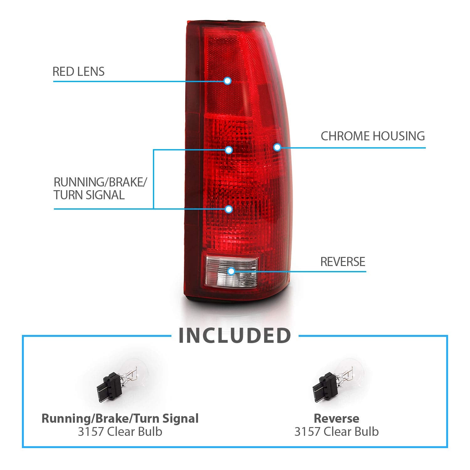AmeriLite Halogen Tail Lights for 88-00 Chevy GMC C/K Silverado Sierra - OE Red Replacement, Includes Bulb Connector Plate, Driver & Passenger Side