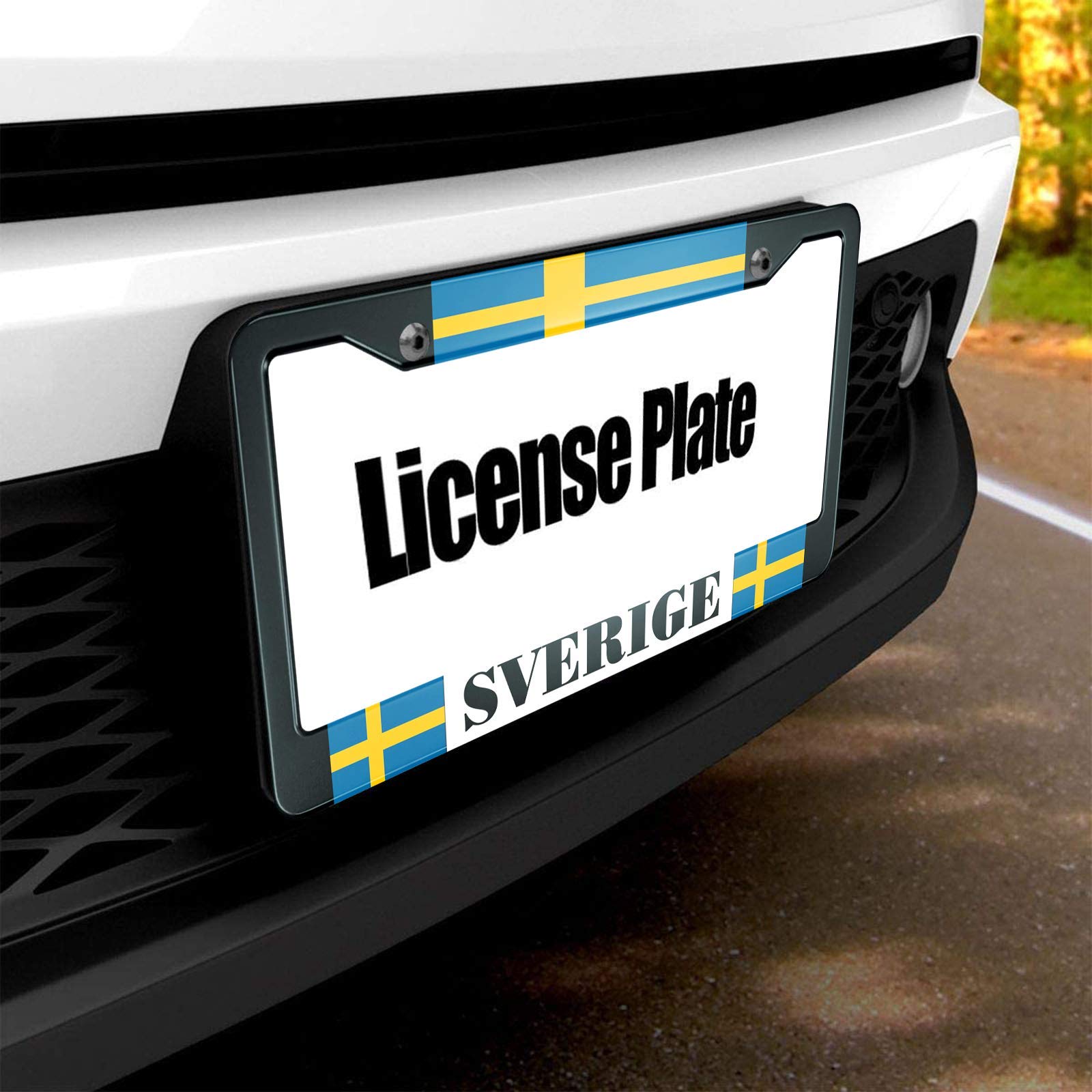 HOSNYE Sweden Flag License Plate Frame Sverige Swedish Country Study Blue and Yellow Metal License Plate Cover Front Plates Fram