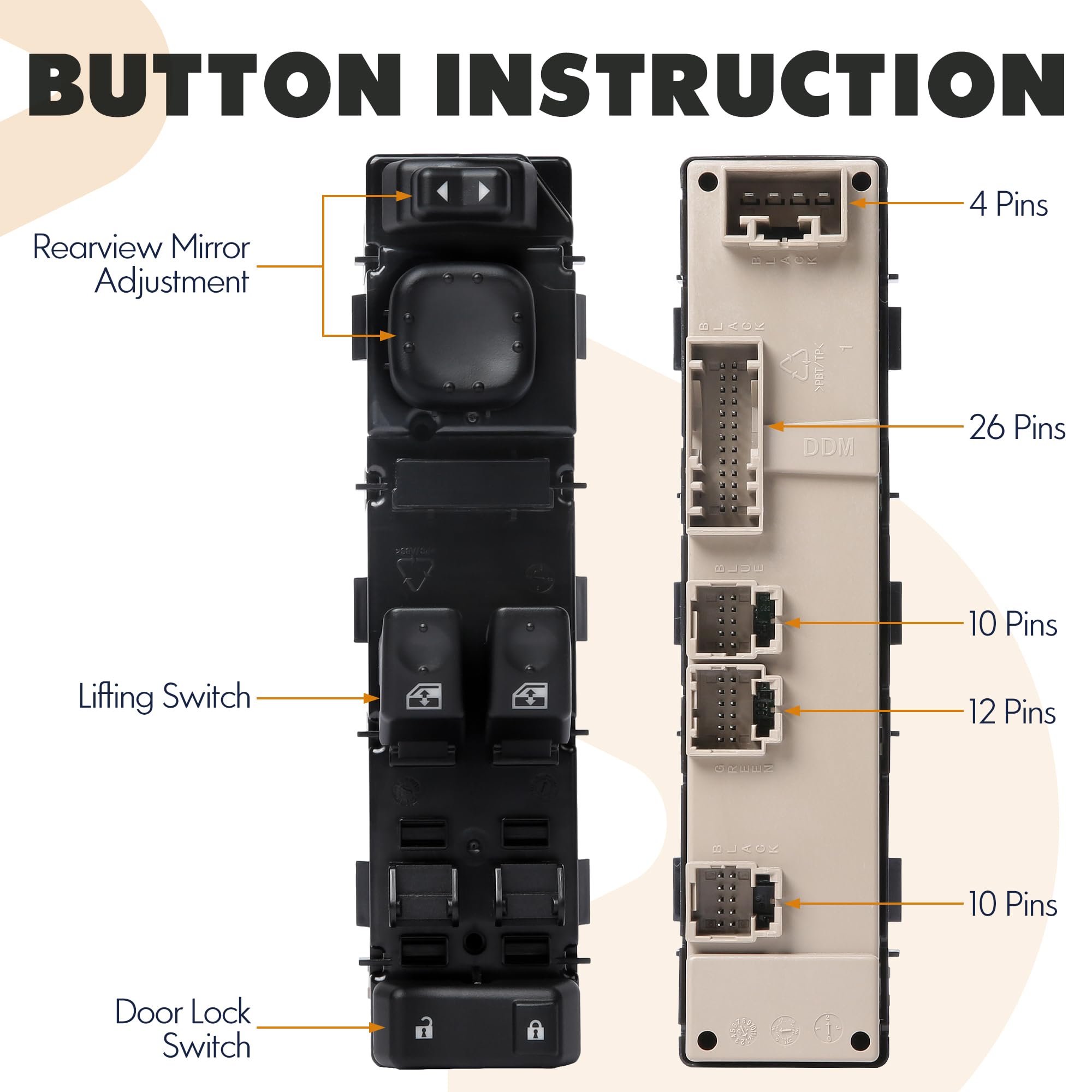 15883318 Front Driver Side Door Lock And Window Power Switch Fit For 2003-2007 Chevrolet Silverado, 2003-2007 Gmc Sierra, 920-02