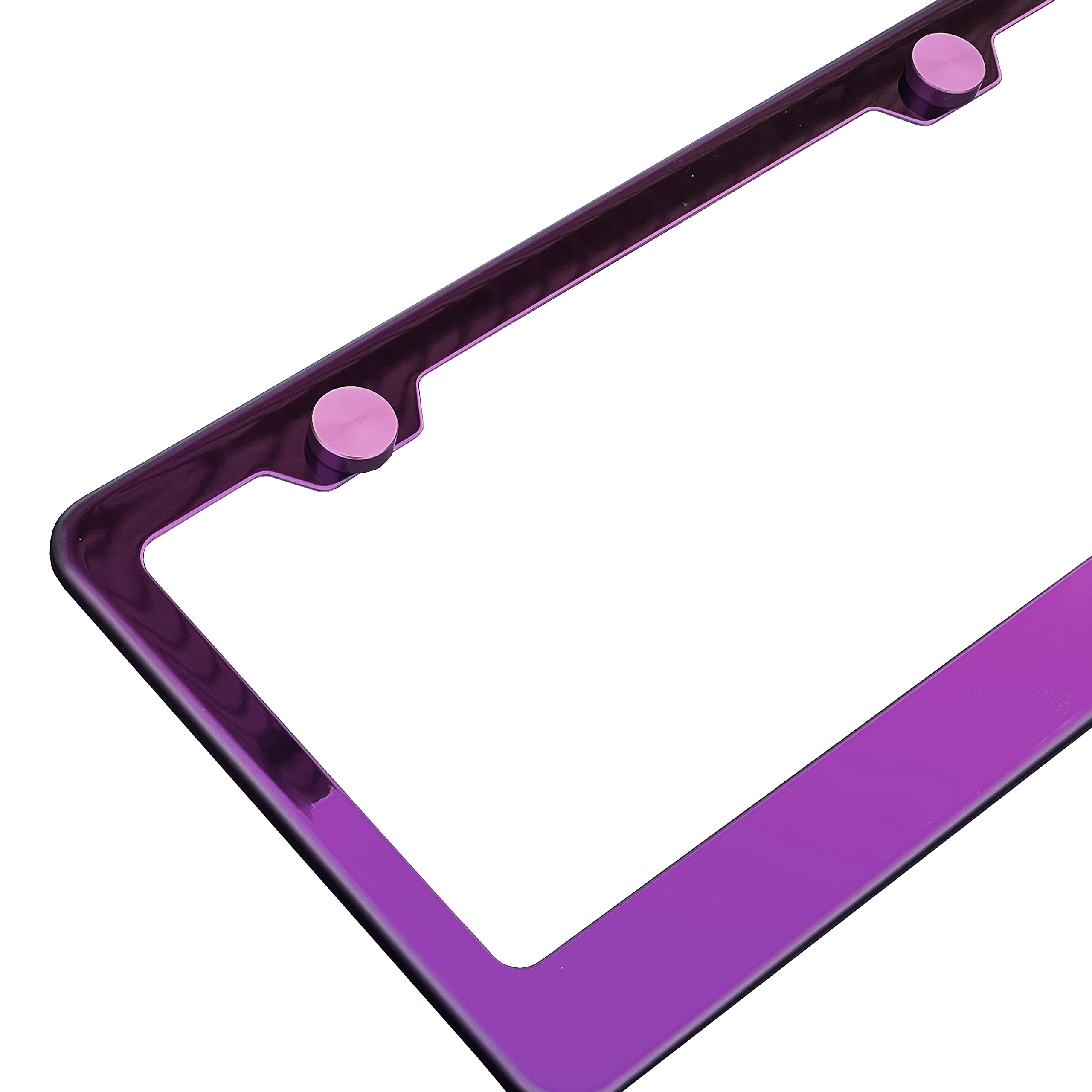 Purple Chrome Mirror License Plate Frame T304 Stainless Steel + Metal Screw Caps