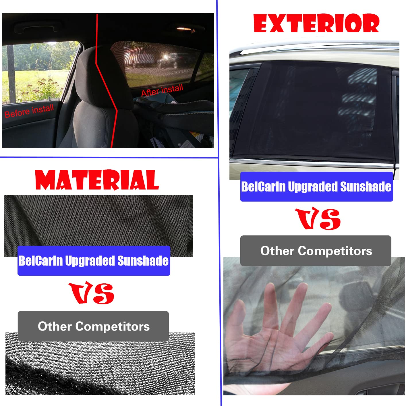 Car Window Shades For Baby - 2 Pack Sun Shade Blocker, Breathable Mesh Rear Side Window Shade Sunshade For Suv, Uv Protection Fo