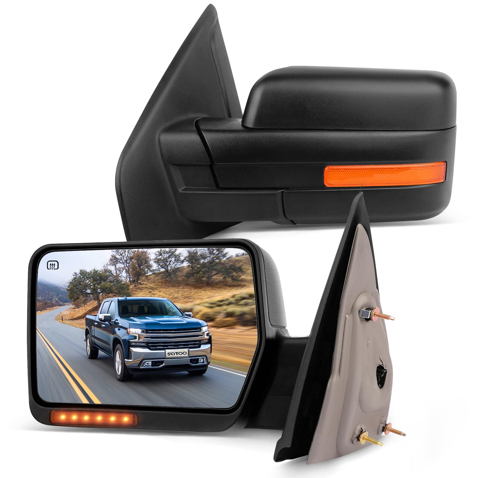 SCITOO Towing Mirrors, fit For Ford Exterior Accessories Mirrors fit 2007-2014 For Ford For F-150 Truck with Amber Turn Signal a