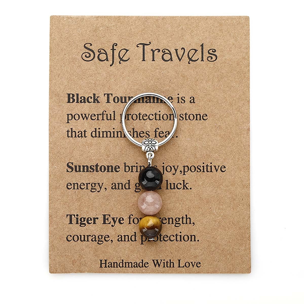 oasymala Crystal Keychain for Men & Women - Natural Stone Beads, Stainless Steel, Thoughtful Gift with Symbolic Meaning (Safe Tr