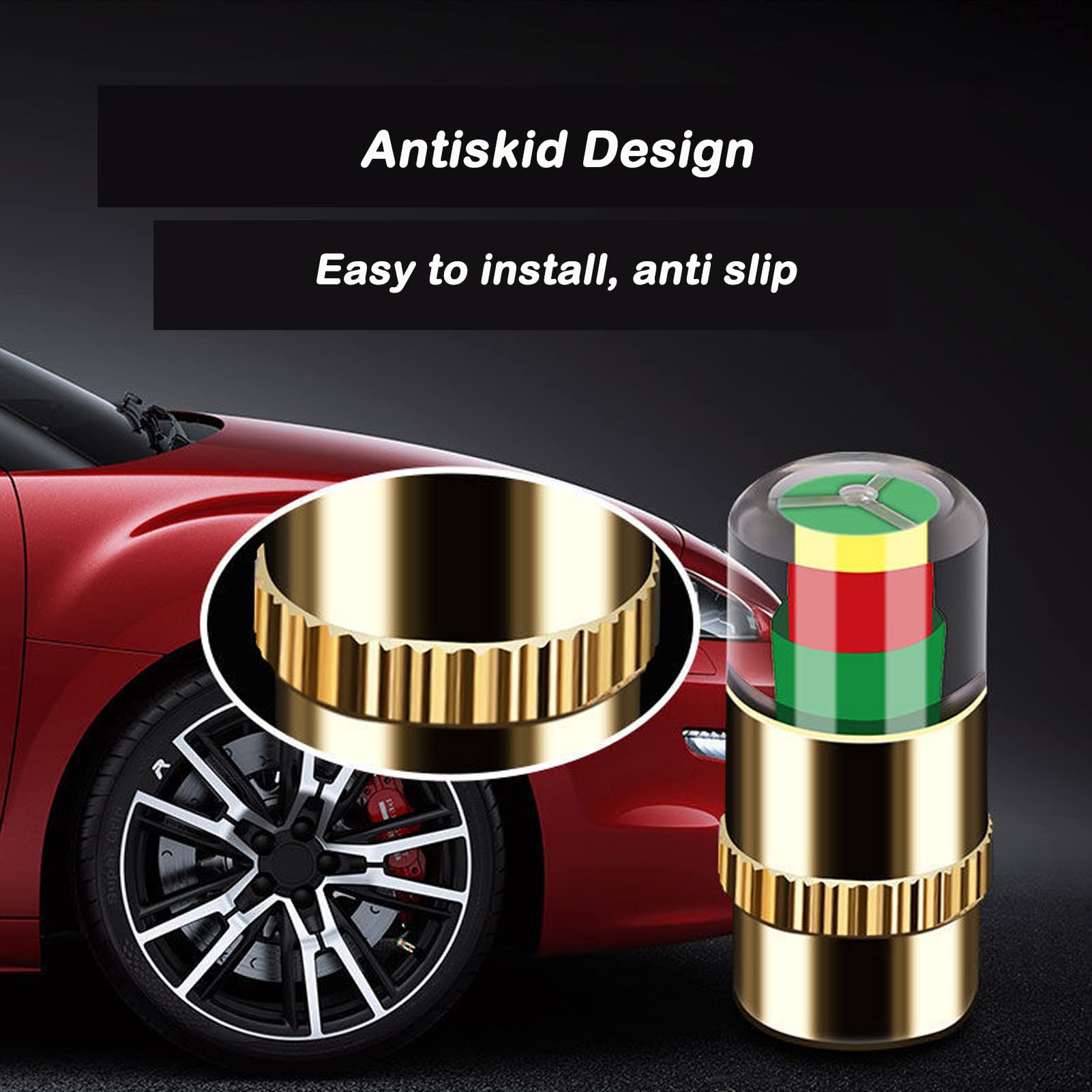 Ankia 8Pcs Car Tire Pressure Monitor Valve Stem Caps Sensor Indicator 3 Color Eye Alert (Golden,2.2Bar 32Psi)