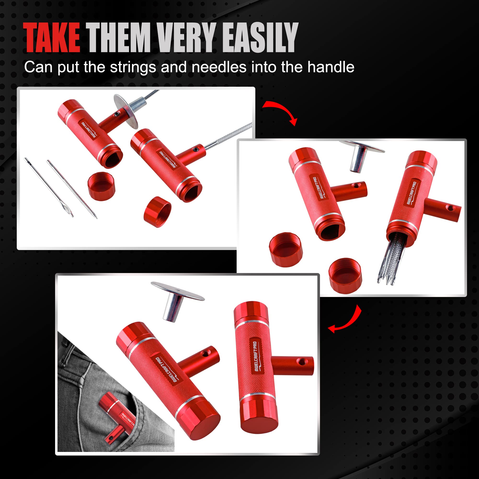 AWELCRAFT Heavy Duty Tire Repair Tools Kit - 108 PCS Aluminum Alloy Set for Truck, Car, Motorcycle, ATV, Jeep, Tractor