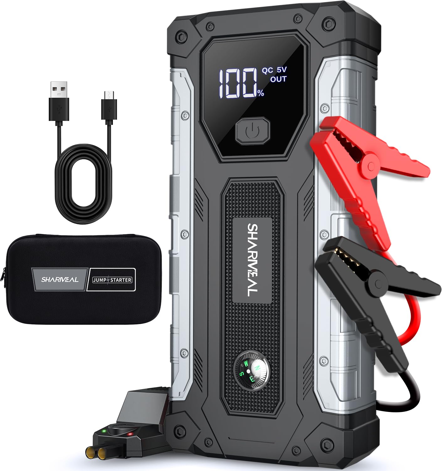 Sharmeal Car Jump Starter 4000A, Jump Starter Battery Pack For 10.0L Gas And 8.0L Diesel, 12V Portable Jump Box With Led Light